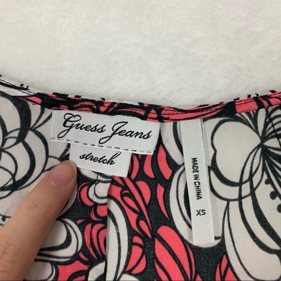 guess jeans xs pink and white silk floral abstract blouse - Picture 14 of 16